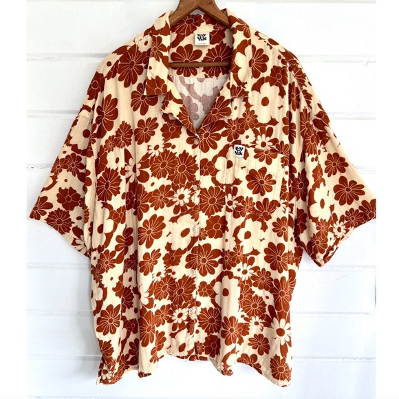 LUCY & YAK Santiago Cotton Shirt in Cream & Orange Goldie Floral Print - L - Picture 3 of 11